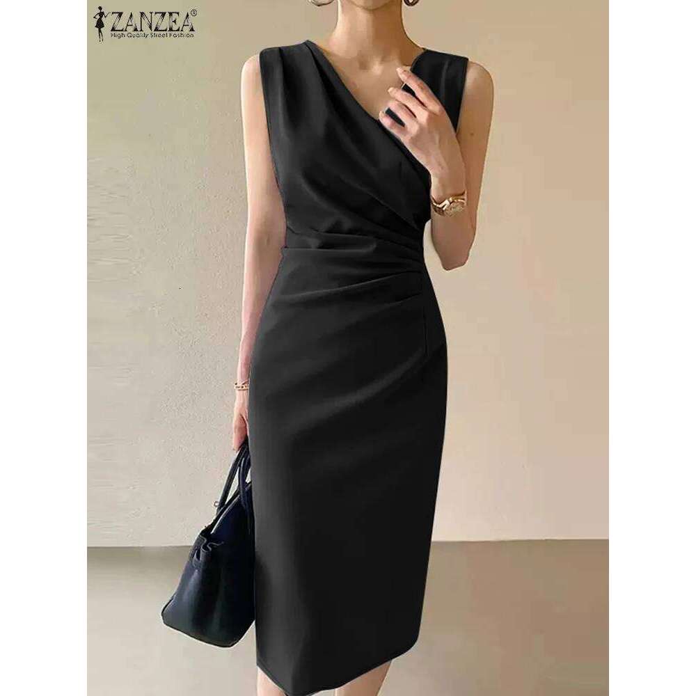 ZANZEA Elegant V Neck Sheath Dress Summer Women Sleeveless Slim Fit Party Vestido 2025 Fashion Work OL Pencil Dresses Back Split C260312