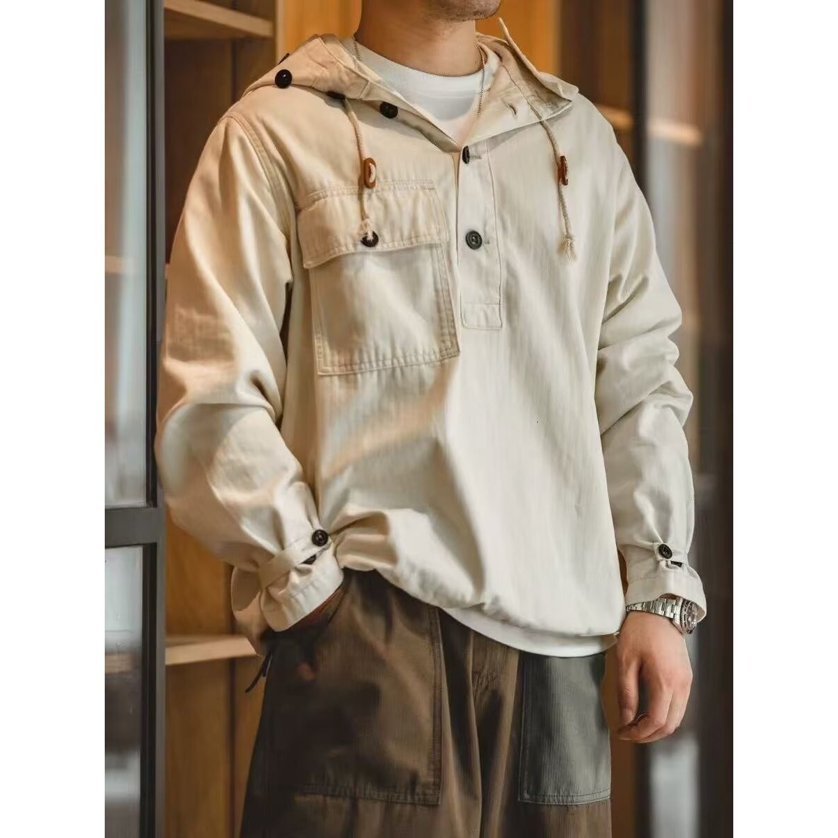 Military Retro Jacket Marine Protective Coat Men's Navy Designer Hoodie Deck Jacket Pullover Hooded Techwear High Street Sweatshirt