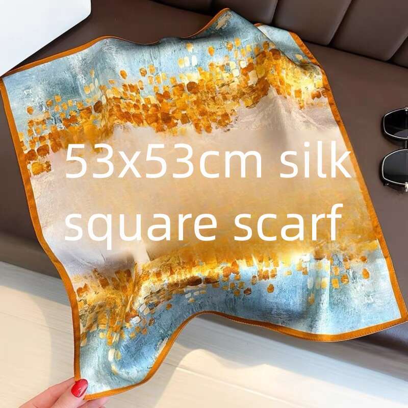New Square For Women Korean Version Oil Painting 100% Mulberry Silk Spring And Autumn Decorative Neck Shawl Scarf Liuyuemoshang