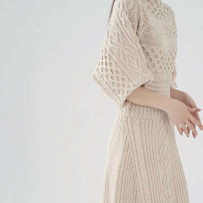 Women's Sleeve Knit Sweater Dress, Warm Slim Pullovers, Long Sleeve, O-neck, Casual Ankle-Length, Autumn, Fashion C260312