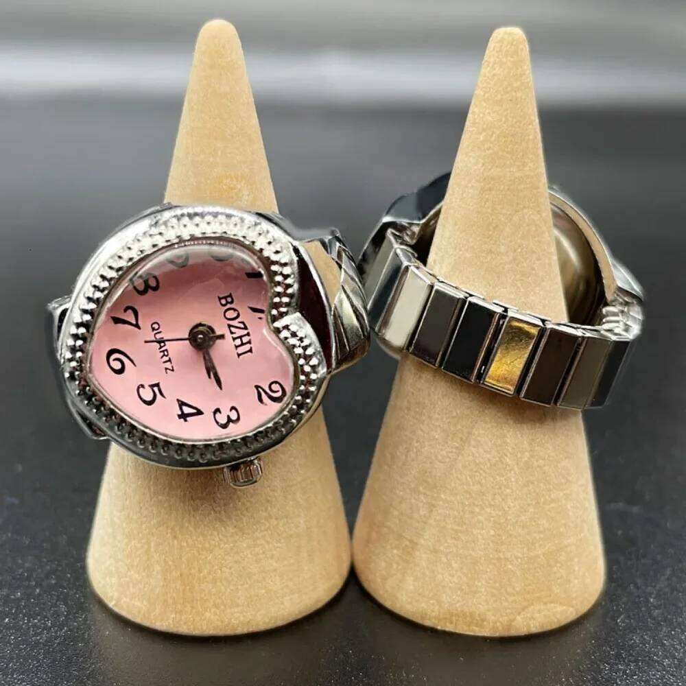 Hip Hop Vintage Rings Jewelry Clock Punk Heart Shape Roman Quartz Retro Creative Finger Ring Couple H260312