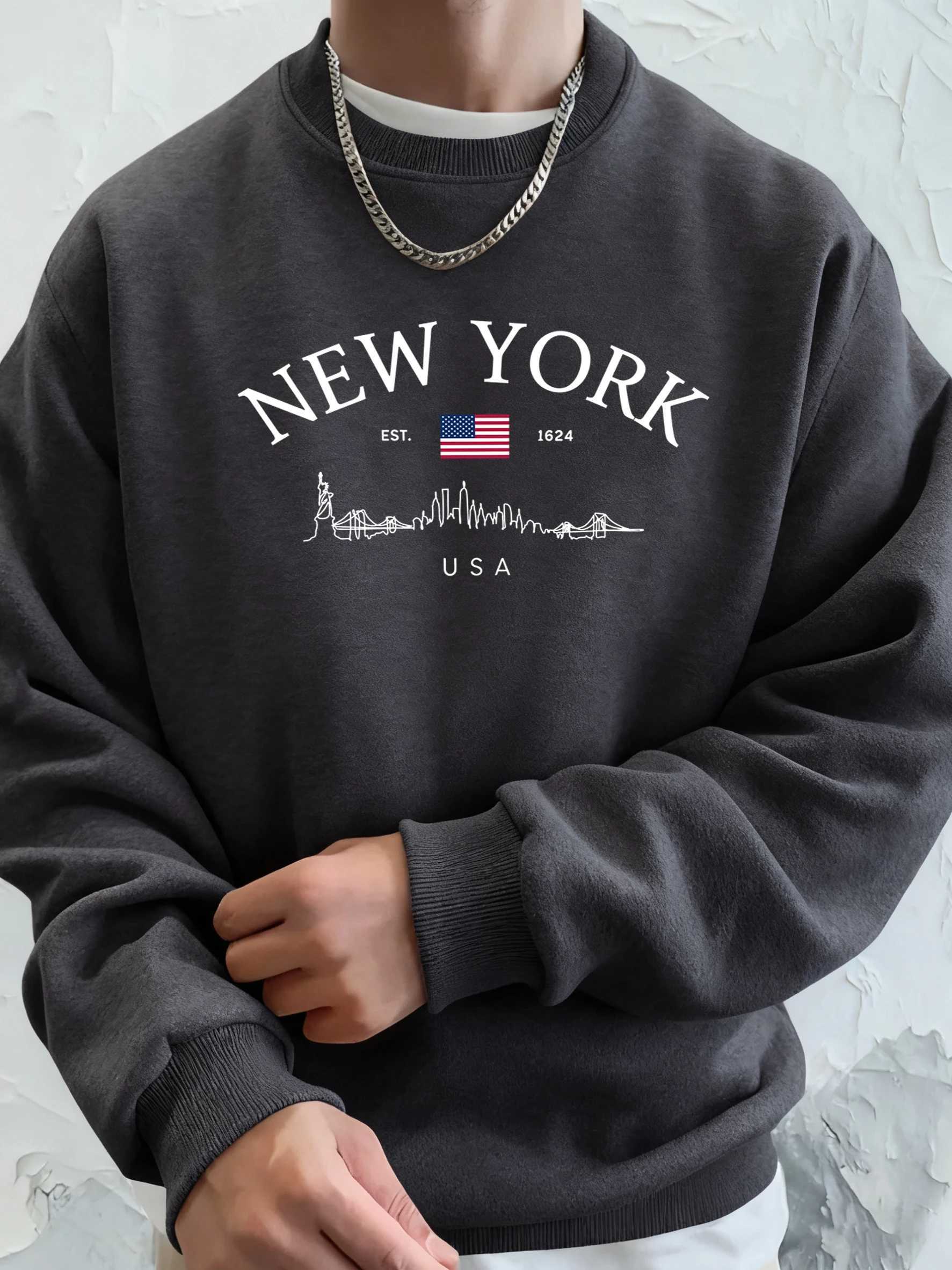 New York Usa Printed Hoodies Male Fashion Basics Sweatshirts Sport Casual Tops Street Warm Sportswear Loose All-Match Pullover M260312