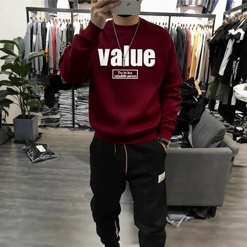 Autumn Nd Winter Men's Populr Simple Letter Print Swetshirt Trendy Designer Hoodie Brnd Round Neck Loose Fit Verstile Csul Fleece-lined Bse Shirt