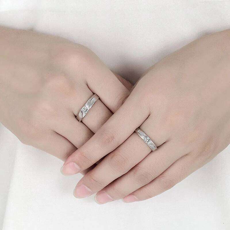 Geometric Couple Rings For Men Women Shiny Crystal Wedding Lovers' Jewelry Romantic Valentine's Day Present Ring Accessory W260311