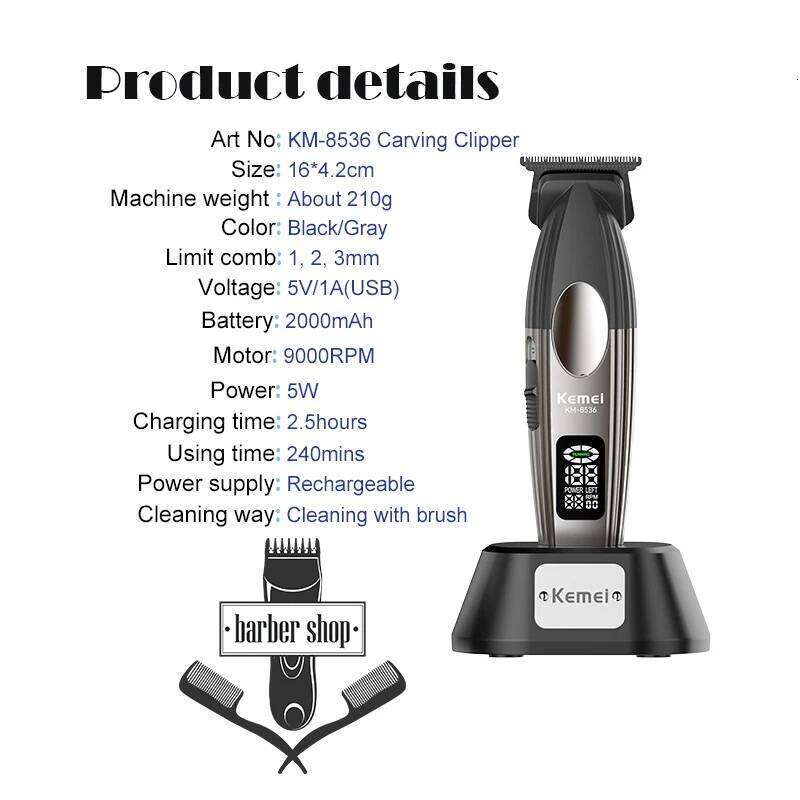 Kemei KM8536 Trimmer Baber Professional Clipper Hair Cutting Machine With Charging Base For Electric Men Gift C260312
