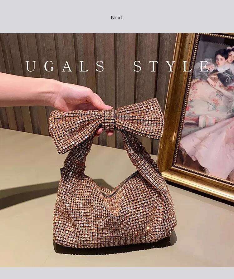Women Handbag Fashion Glitter Shiny Diamond Bow Knot Clutch Purse Crystal Rhinestones Evening Wedding Party Banquet Bag