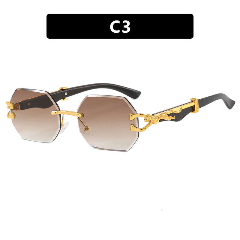 Leopard Head Frameless Polygonal Irregular European And American Cut Edge Ins Internet Celebrity Street Style Sunglasses