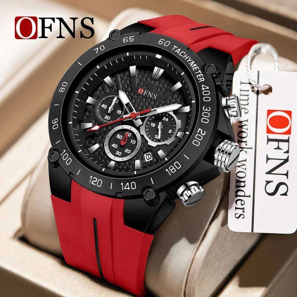 OFNS 1207 Men's Sports Three Eyes Six Needles Multi functional Luminous 5ATM Waterproof and Drop resistant Student Watch