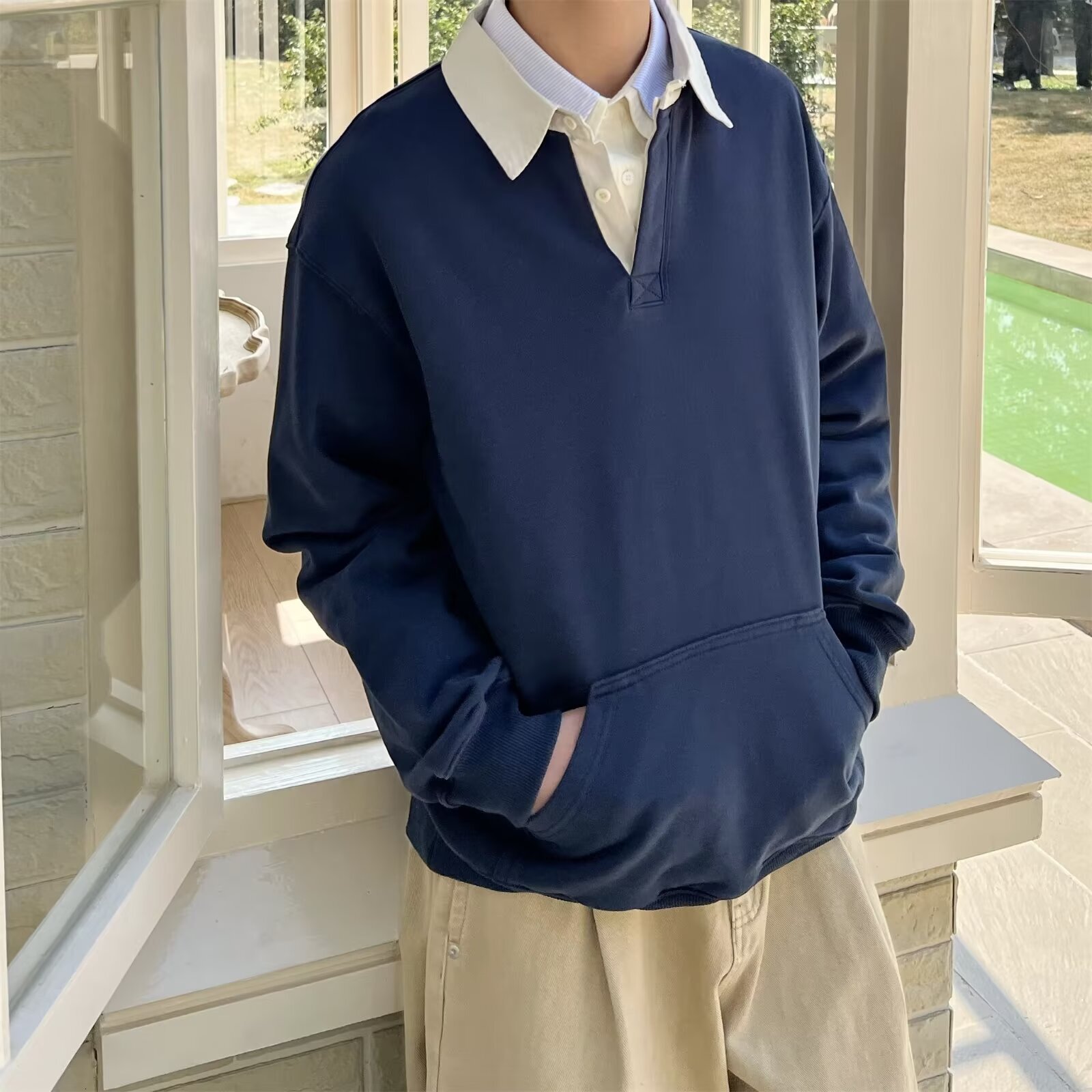 Men's POLO Collar Long Sleeve Sweatshirt Autumn Loose Fit Versatile Trendy Casual Spring And Designer Hoodie Autumn New Jacket