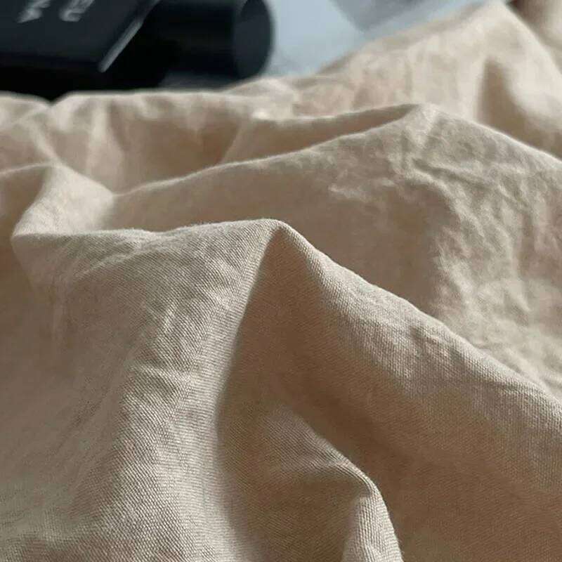 3-4Pcs Cotton Fabric Bedding Set Solid Soft Smooth Bed Sheet Comforter Cover Sets with Fixed Rope Same Color Pillowcase H260312