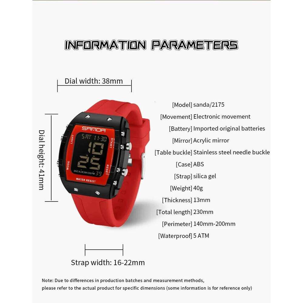 SANDA 2175 Student Digital Wristwatch New Multifunctional Outdoor Sports Clock Fashion Leisure Waterproof Watches For Men Women