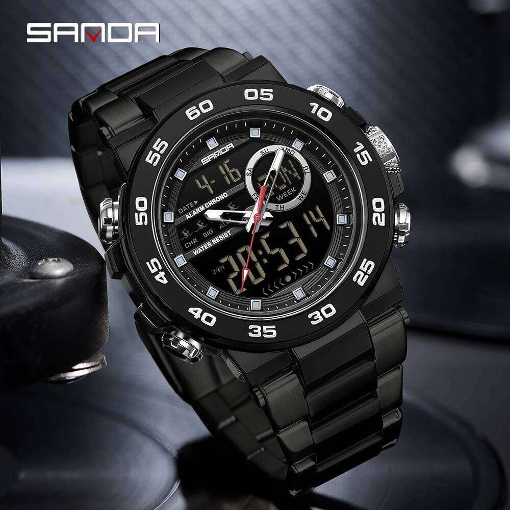 SANDA New 6296 Fashionable Sports Multifunctional Waterproof Large Dial Three Pin Men's Electronic Watch