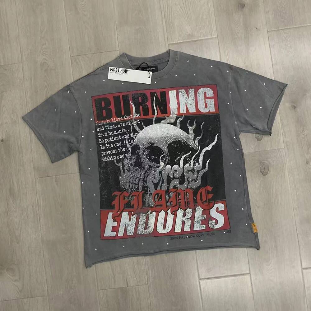 Streetwear Vintage Washed Diamond Cropped Tee for Men Crew Neck Short Sleeve Loose Cotton Rhineston Tshirts Oversized ddmythur