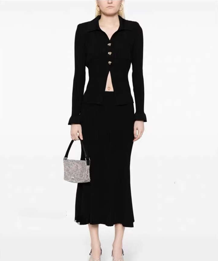 2026 A14 Spring/Summer Designer Fashion Brand Three Button Open Knitted Cardigan Slim Women's Tight Skirt Set