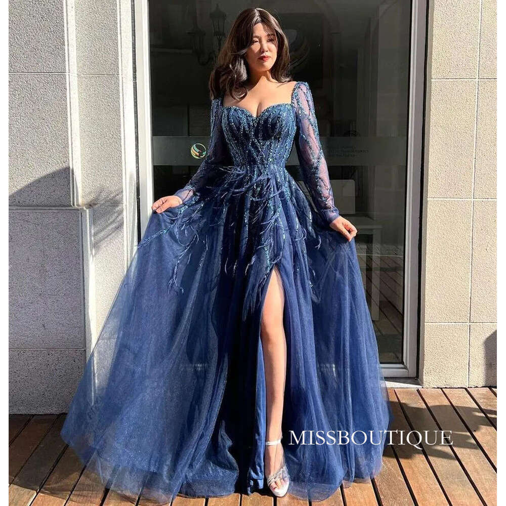 Long Sleeves Luxury Dubai Evening Dresses Women Glitter Sequin 2024 Formal Party Prom Gown High Slit Red Tulle Vestidos Bc18235 B0312