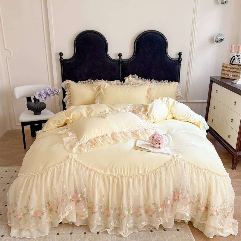 4Pcs Korean Princess Style Cotton 100% Bedding Duvet Cover 200x230 220x240 Four Seasons 2025 New Heart-Shaped Lace H260312