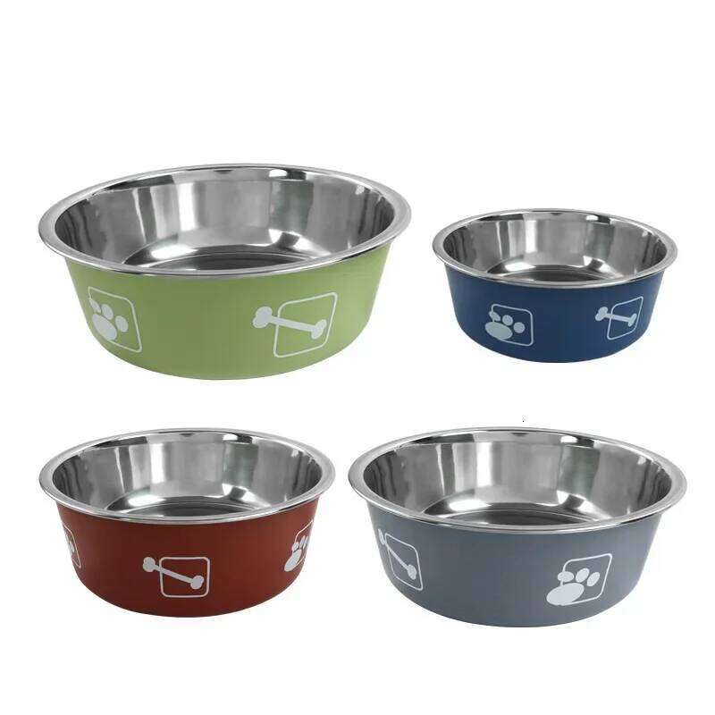 Stainless Steel Double Layer Thickened Durable Anti-slip Anti-knock Over Dog Food Bowl Pet Feeder Water Basin 26Y0312