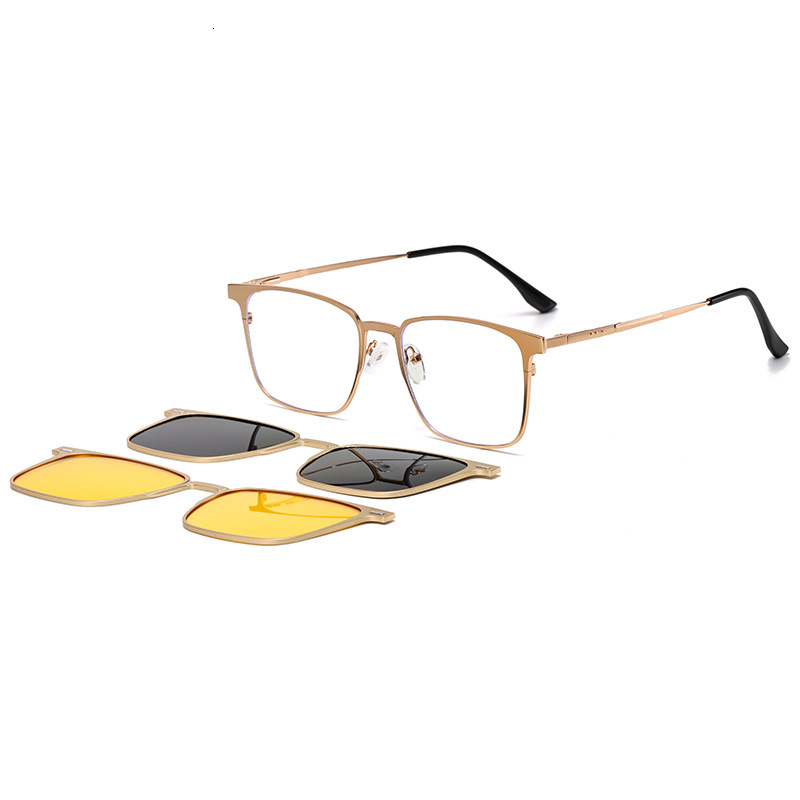 Multifunctional flat-lens magnetic clip-on sunglasses with square frame for men, trendy outdoor driving sun protection glasses