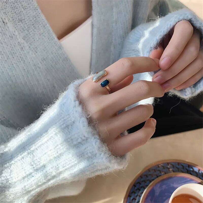 Fashion Retro Double Oil Drop Women's Open Geometric Gold Metal Ring Wedding Jewelry Birthday Gift H260312