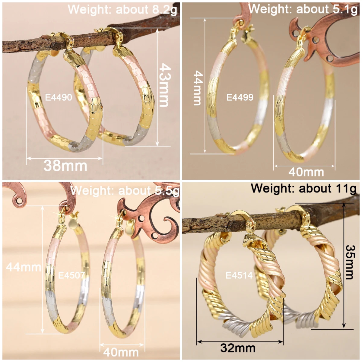 CAOSHI Gorgeous Three Colour Big Hoop Earrings for Women Temperament Modern Style Metal Ear Accessories Engagement Party 260309