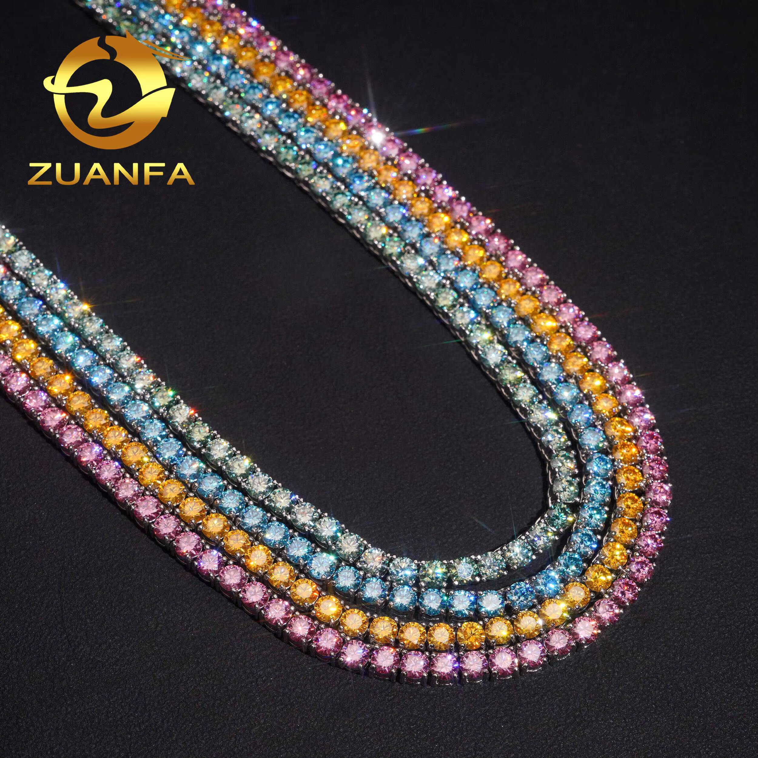 Color Moissanite 3mm 4mm 925 Silver Moissanite Tennis Chain Bracelet Fashion Hip Hop Jewelry Iced Out Tennis Necklace