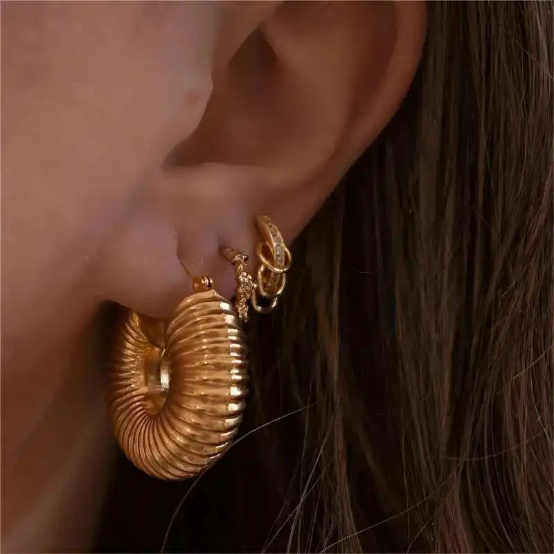 Fashion Glossy Stainless Steel y Hoop Earrings for Women Gold Plated Thick Texture Geometric Circle Earring Vintage Jewelry 260309