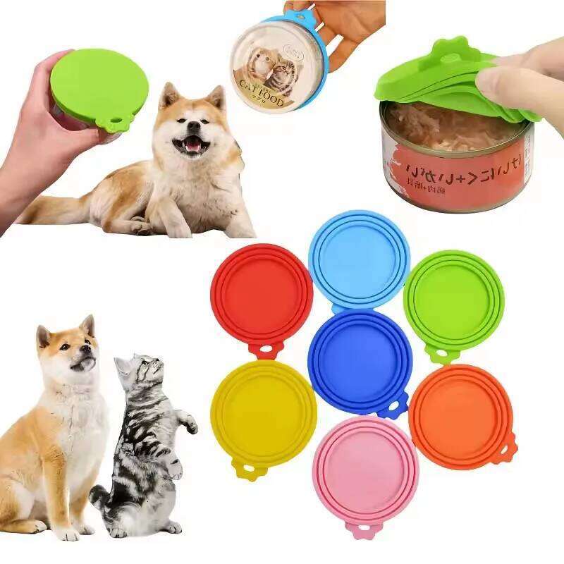 The reusable silicone pet jar lids are flexible hold their shape to fit most sized dog and cat jars, keeping food fresh. 26Y0312