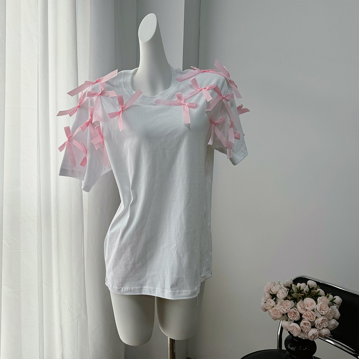 European And American Casual Short-sleeve Wo's T-shirt Trendy Brand Design With Bow Designer Shirt Designer Hoodie Tie Polo Shirt And Patchwork O