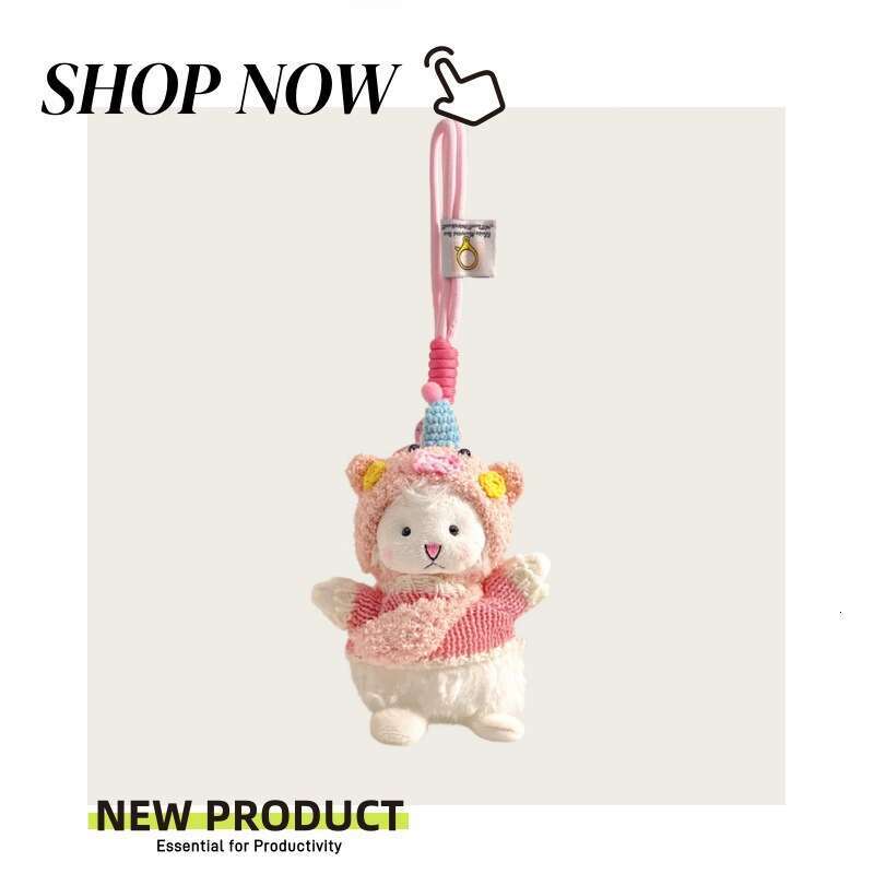 Cute Pink Little Sheep Doll Bag Pendant Cartoon Plush Keychain Couple Gift Accessory