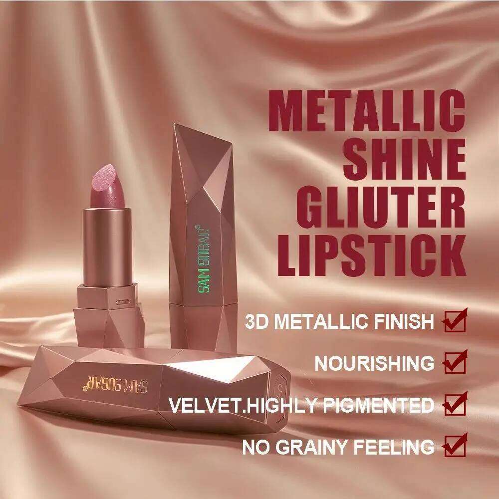 Diamond Glitter Long Lasting Waterproof Moisturizing Highly Pigmented Metallic Shine Pearlescent Non Stick Cup Lipstick W260311