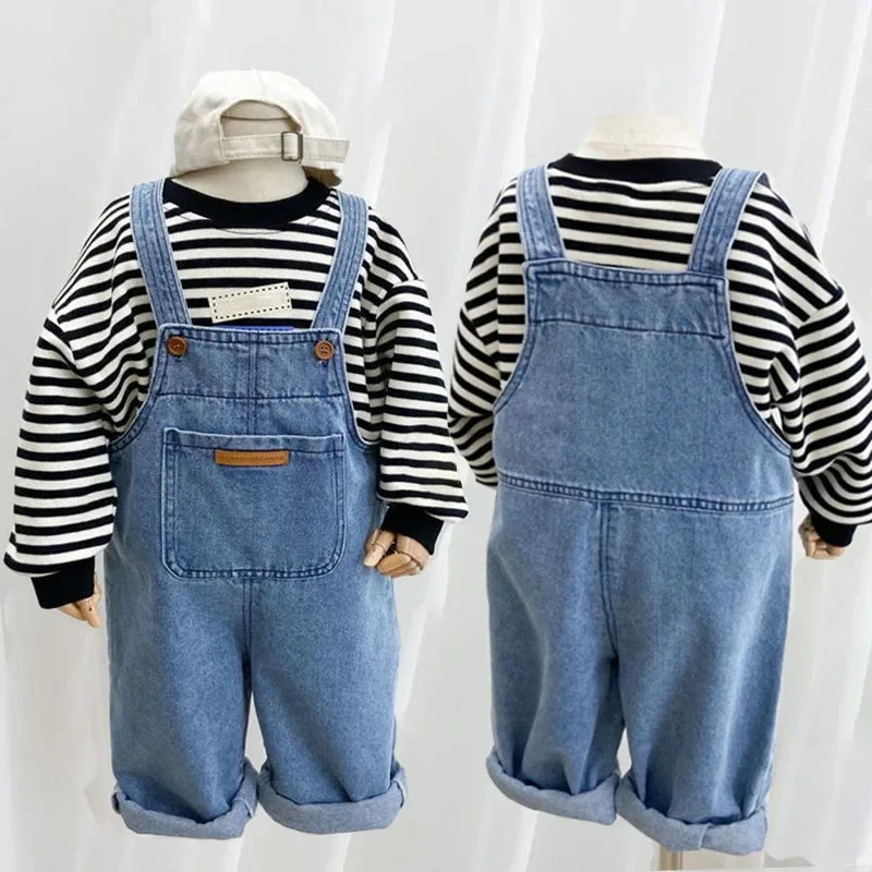 Baby Jeans Kids Solid Jumpsuits Boy Girl Spring Fall Outwear Pant Children Loose Overalls 17Y Toddler Casual Denim Trousers 260311