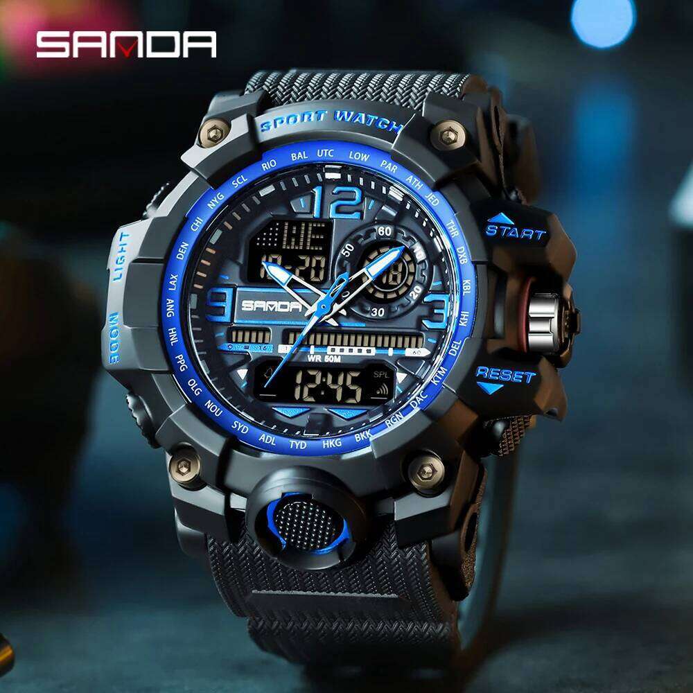SANDA 3133 Sports Multi functional Dual Display Waterproof LED to Timing Men's Electronic Watch 2025
