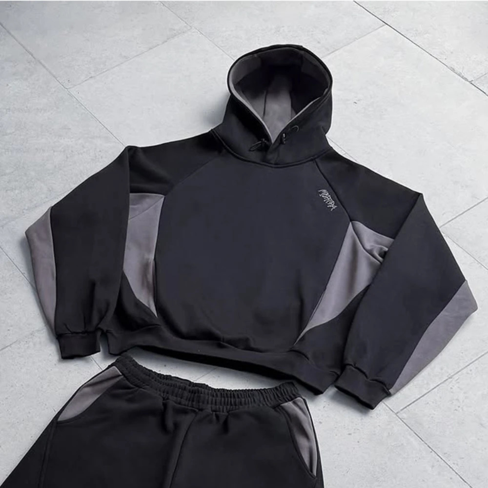 Autumn and winter trendy mens and womens high street Japanese casual sports letter hooded sweatshirt and pants set 260311