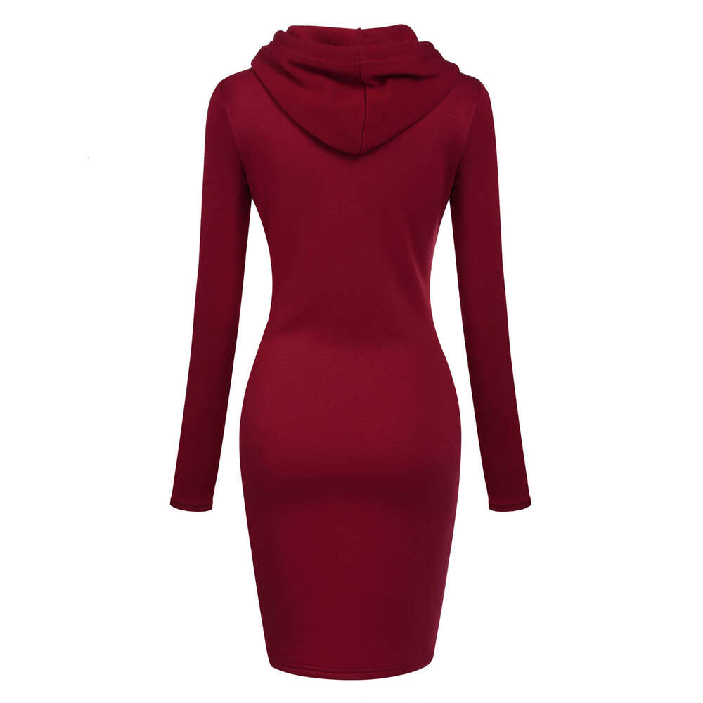 Cross-border Foreign Trade 2026 Autumn/Winter New Wish European and American Women's Fashion Solid Color Hooded Long Sleeve Dress