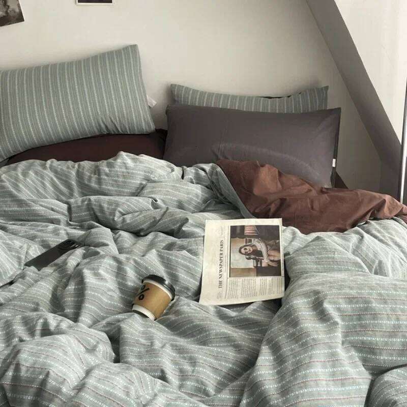 2025 new cotton-colored woven jacquard herringbone slanted bed sheet four-piece set - Maillard series washable fabric H260312