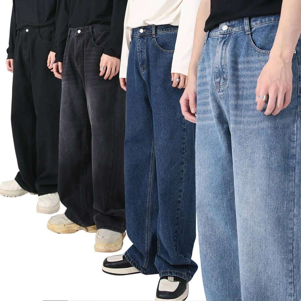 New Men's Baggy Straight Wide Leg Jeans Male Fashion Vintage Wash Casual Denim Pants Youth Popular Brand Streetwear Trousers