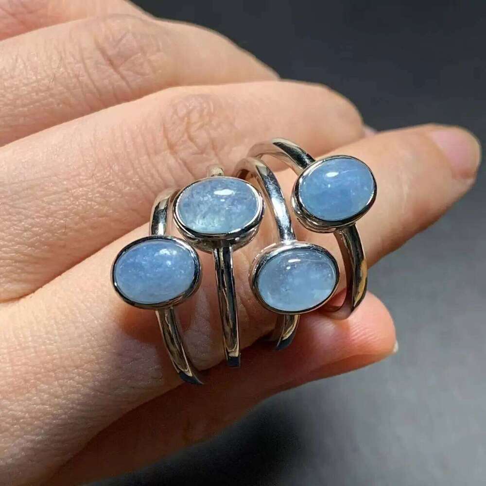 Vintage Natural Aquamarine Ring For Women Stainless Steel Simple Fine Jewelry Stone Gemstone Classic Style H260312