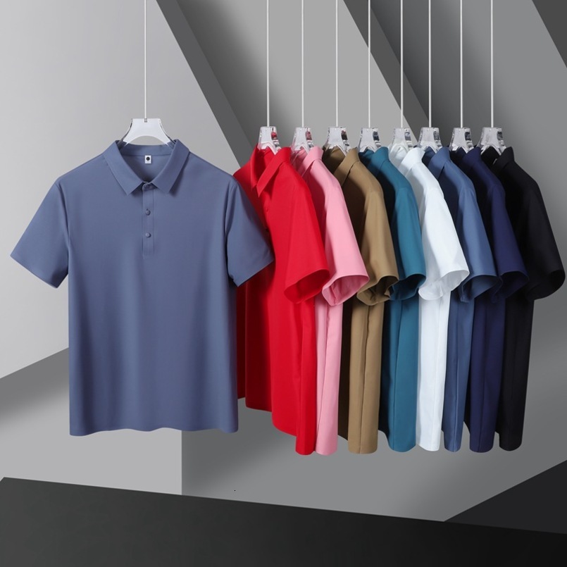 Ice Silk Summer Men's Business Casual Stretch Non-Iron Solid Color Streetwear Short Sleeve Turn-Down Collar Polo Shirt
