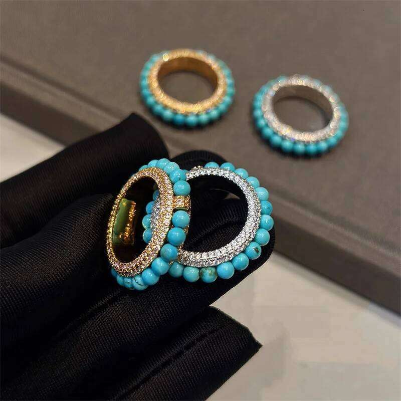 Vintage Inlaid Natural Turquoise Women Fashion Elegant Exquisite All-match for Daily Use Index Finger Ring Jewelry Gift H260312