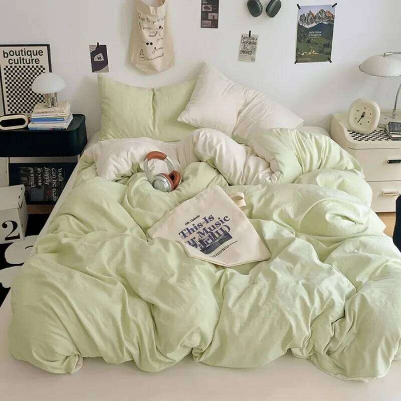 New Class A washed cotton polished four-piece sheet quilt cover, dormitory three-piece set, bed hat, bedding H260312