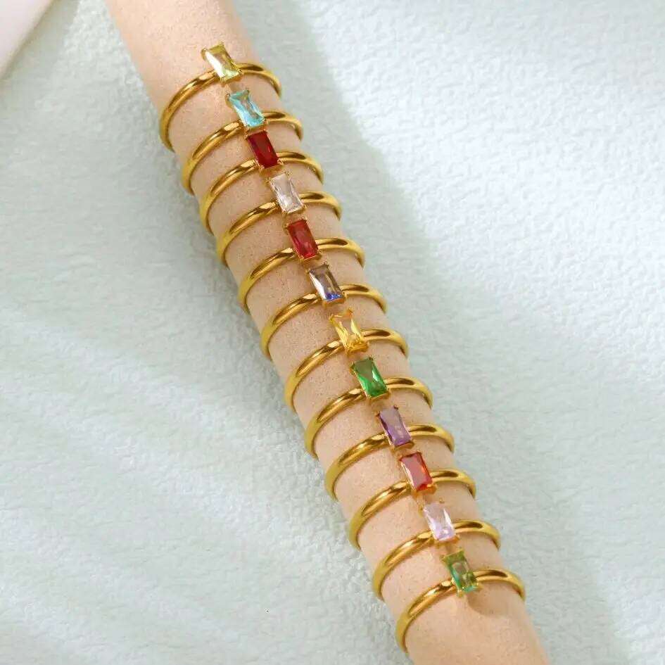 Zircon Rings For Women Gold Color Stainless Steel Birthstone Opening Ring Minimalist Christmas Birthday Jewelry Gift H260312
