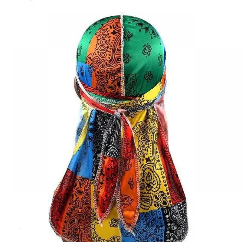 Satin Floral Printed Headband Scarves for Women Hair Accessories Mens Doo Rag Durag Long Tail Cap Bandana Turban Unisex Headwear 260304
