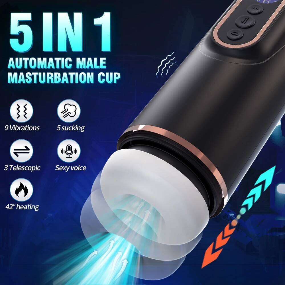 Automatic Male Masturbators Cup Telescopic Rotation Sucking Blowjob Vagina Heating Pocket Cat Penis Piston Masturbation AdultToy Z260312