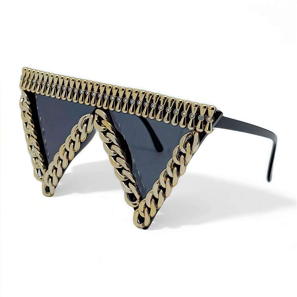 Unique Metal Chain Triangle Women, European And American Exaggerated Fashion Hip-Hop Catwalk Punk Style Sunglasses For Men