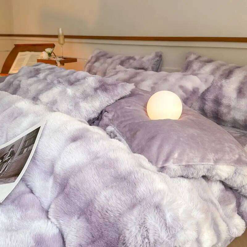 4pc Winter Sheet Warm Milk Rabbit Velvet Duvet Cover Thickened Double-sided Flannel Bed Blanket Coral Bedding Set H260312