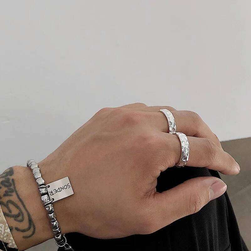Japanese Korean Handmade Hammer Patterned Irregular Rings for Men and Women Simple Street High-end Fashion Jewelry H260312