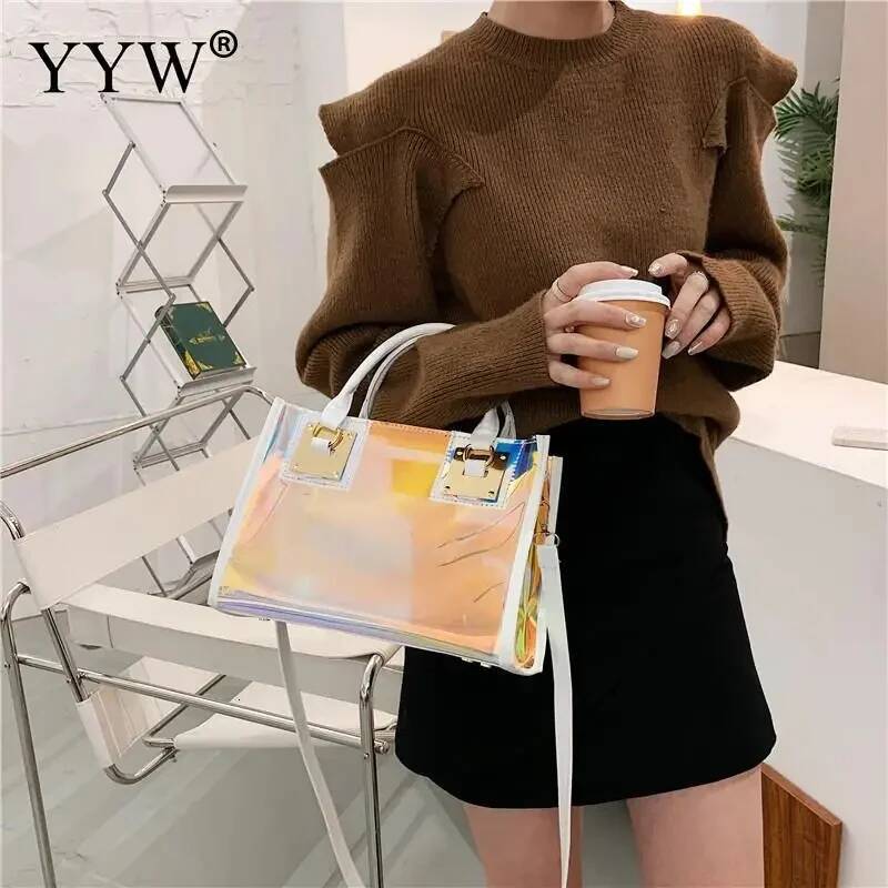 Holographic Transparent Jelly High Quality PVC Women'S Designer Handbag Big Capacity Chain Shoulder Messenger Bags Clear Bag