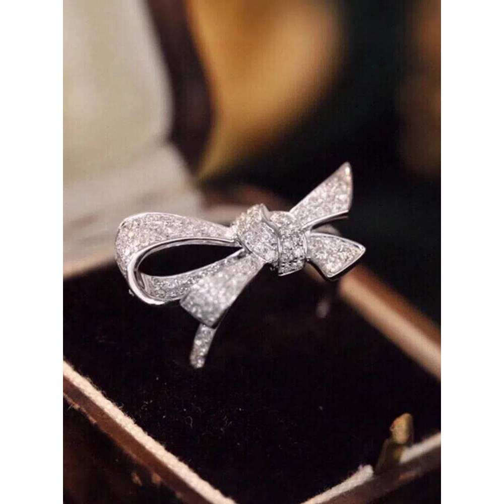 S925 Sterling Silver Women's White Zirconia Bow Ring for Women Daily Wear Holiday Party Gifts H260312