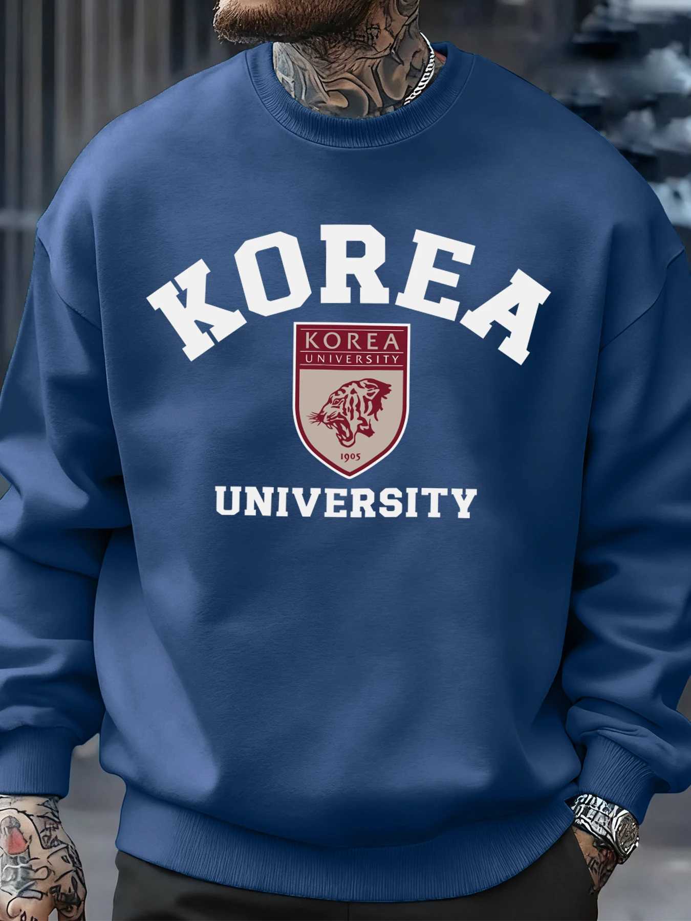 Korea University Pattern Men Sweatshirt Autumn Hip Hop Pullovers Loose Fashion Unisex Sweatshirts Soft Fleece Sportswears M260312