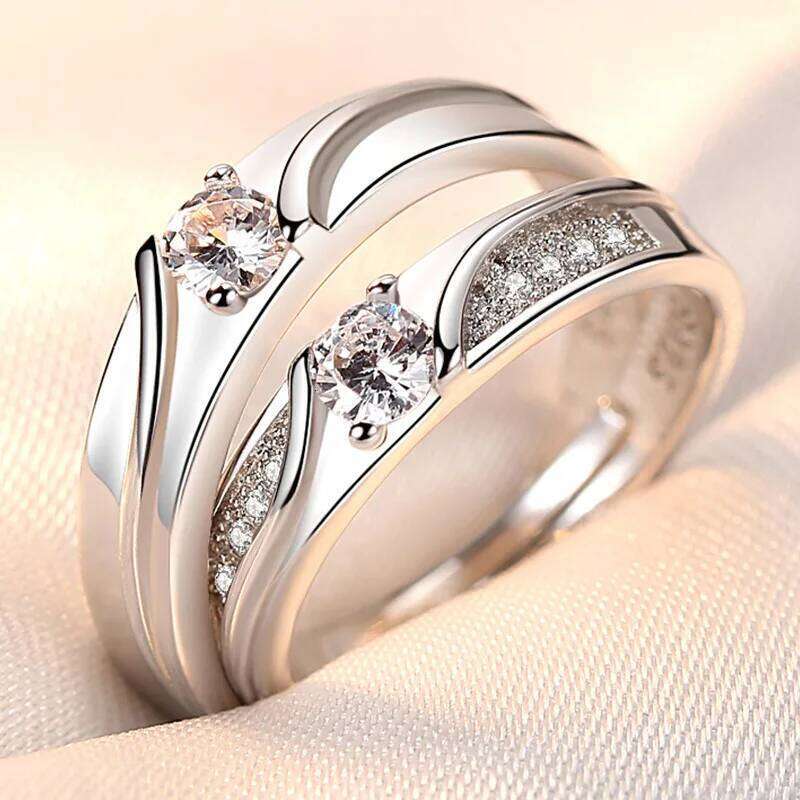 Geometric Couple Rings For Men Women Shiny Crystal Wedding Lovers' Jewelry Romantic Valentine's Day Present Ring Accessory W260311